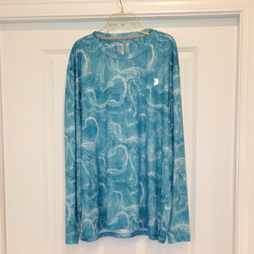 Reel Legends Blue and White Marble Long Sleeve Fishing Shirt
